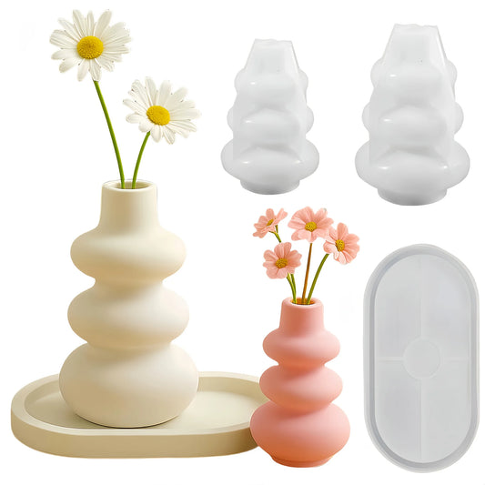 Moule en silicone pour plateau de vase 3 pièces, moule en plâtre pour vase, moule en silicone pour résine, convient au plâtre, microciment, résine, etc. Fait main