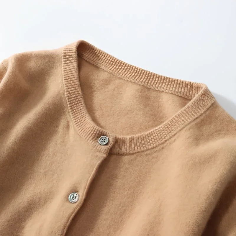 Women's Round Neck Knitted Cardigan Sweater — Solid Color Loose Slimming Top