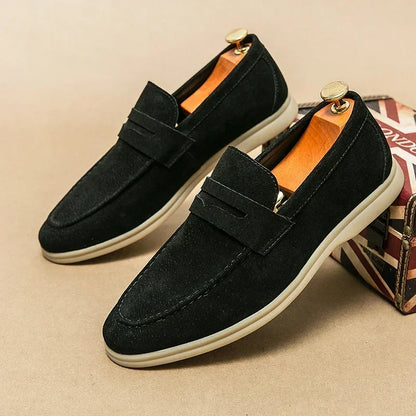 Men's Luxury Beige Suede Loafers | Soft Sole Business Moccasins Slip-On