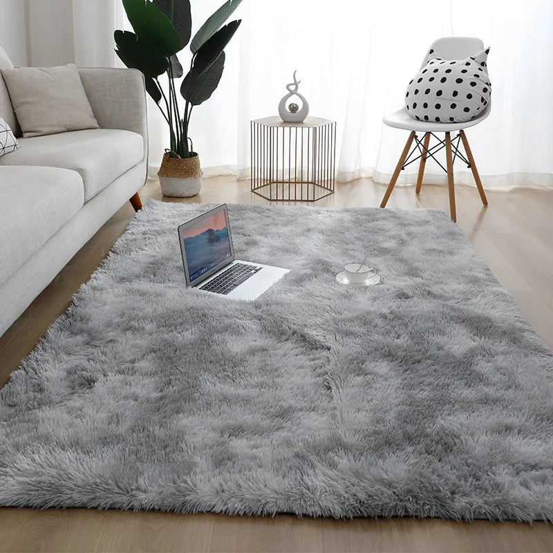 VIKAMA Silk Hair Tie-Dye Plush Carpet – Non-Slip Soft Rug for Living Room, Bedroom & Kids Room