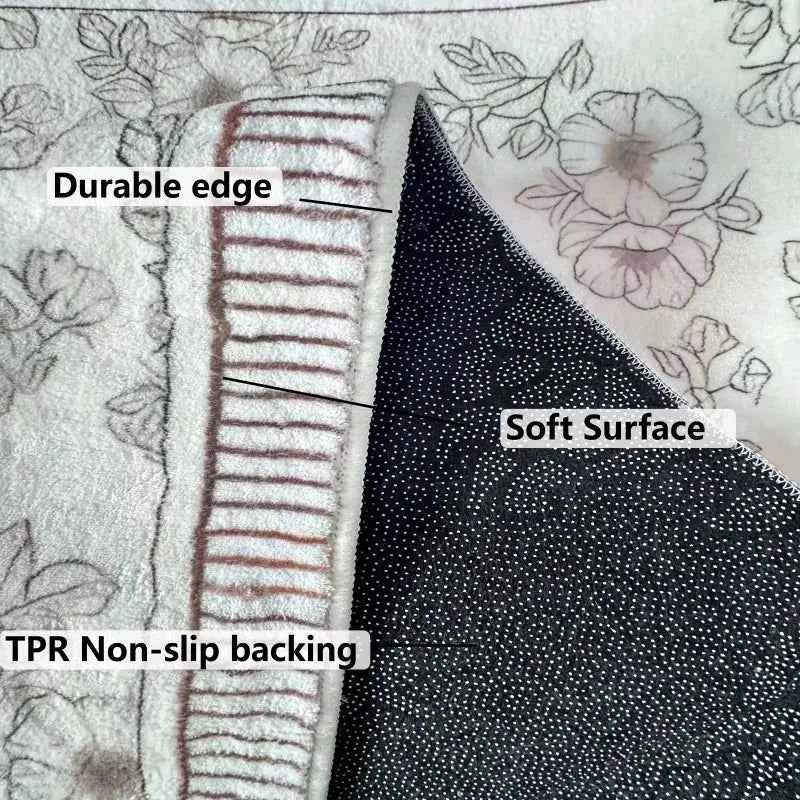 VIKAMA French Short Plush Bedside Rug Light Luxury High Sense of Waterproof Floor Cushion Bedroom Living Room Carpet Home Decor