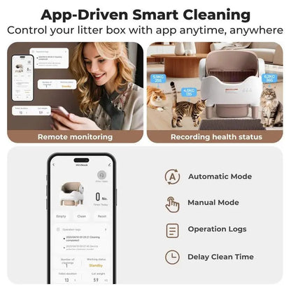 Self-Cleaning Cat Litter Box — Open-Top, APP Control & 10L Waste Bin for Multi-Cats