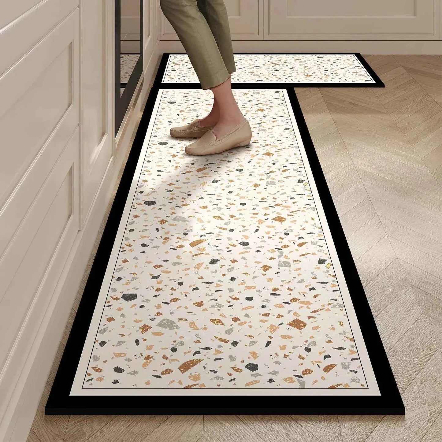 Kitchen Mat Black Marble Pattern Rug Waterproof Oil-proof Non-slip Floor Mat Home Decoration Leather Carpet Alfombras De Cocina