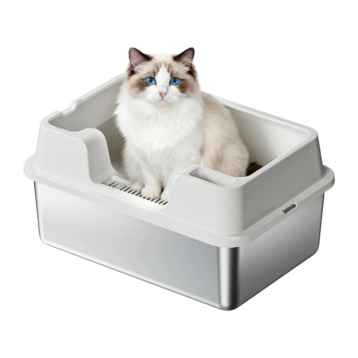 XL Stainless Steel Litter Box, High Wall Sides