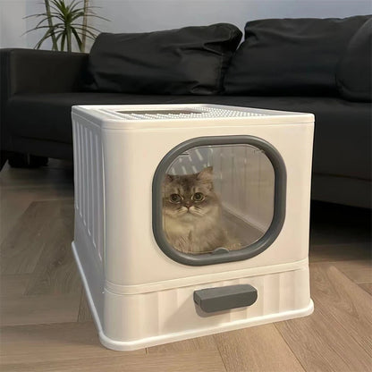 Enclosed Cat Litter Box with Pull Drawer & Scoop — Anti-Splash Kitten Training Toilet