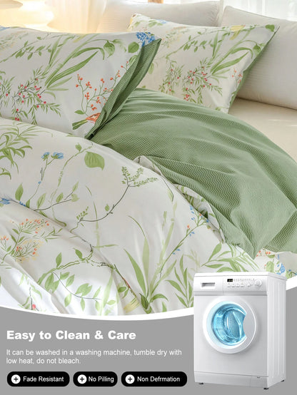 Floral & Bird Print Duvet Cover Set, 3-Piece, Breathable