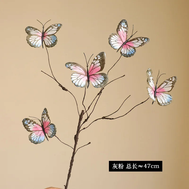 5 Head Butterfly Flower Branch Artificial Flowers Decor Creative Fake Flower For Home Flower Arrangement  Wedding Decorations