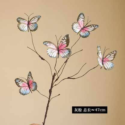 5 Head Butterfly Flower Branch Artificial Flowers Decor Creative Fake Flower For Home Flower Arrangement  Wedding Decorations