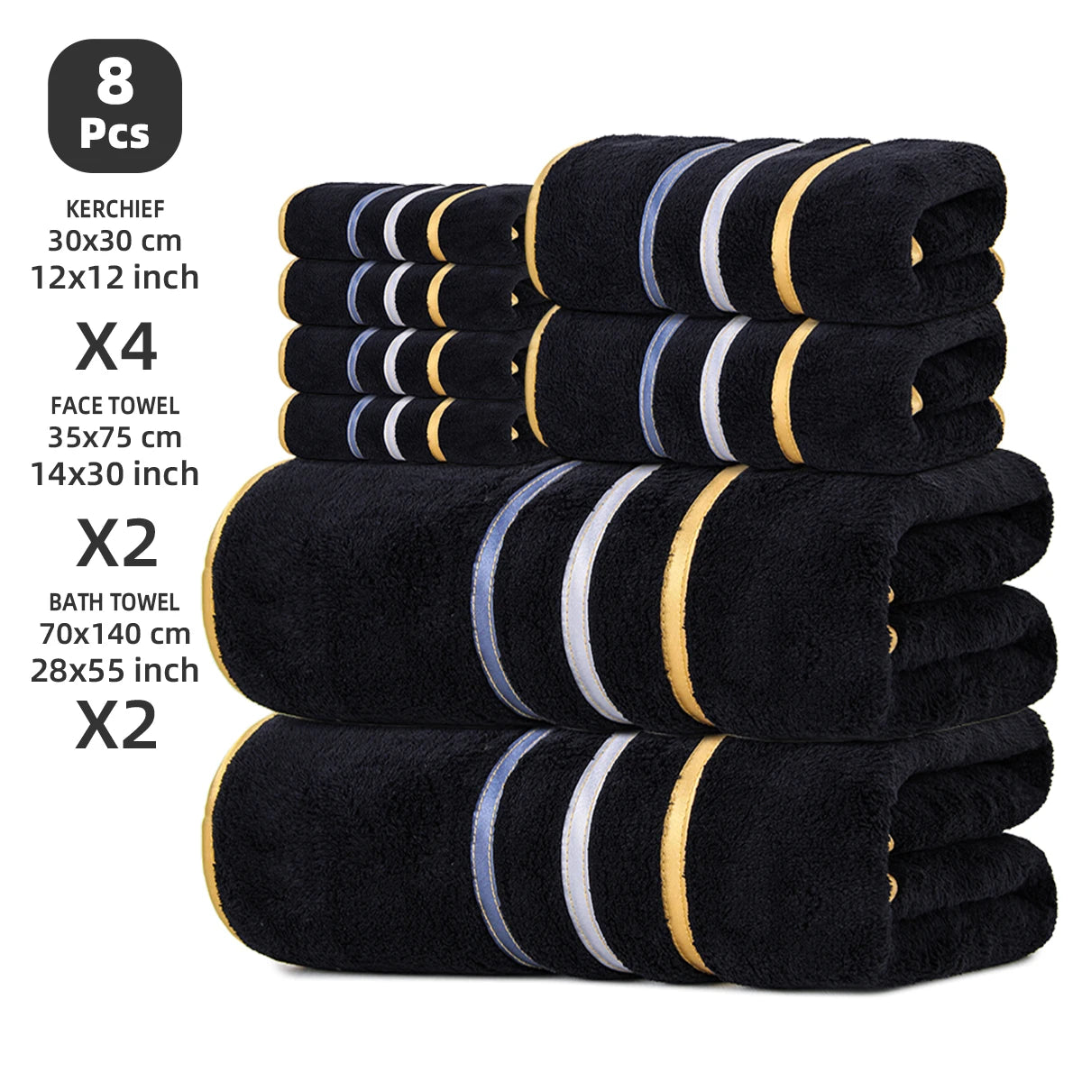 8-Piece Towel Set, 2 Bath Towels + 2 Hand Towels + 4 Face Towels, Soft
