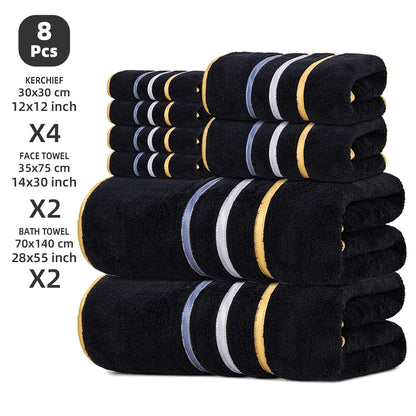 8-Piece Towel Set, 2 Bath Towels + 2 Hand Towels + 4 Face Towels, Soft