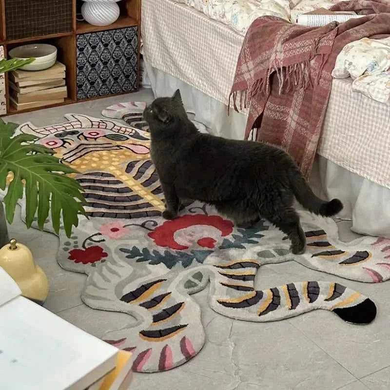 VIKAMA Tiger-shaped Rug - Warm and Slip-resistant Bedside Rug for Bedroom, Living Room Floor Mat, Home Decoration
