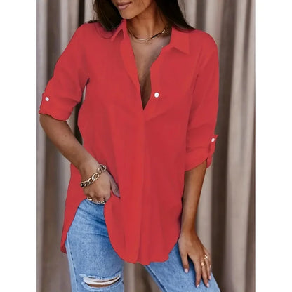 Women's Plus Size Formal Shirt — Long Sleeve Button Up Workwear Blouse