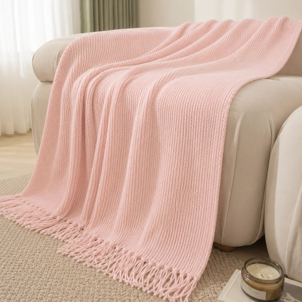 Burnt Orange Herringbone Knit Throw Blanket
