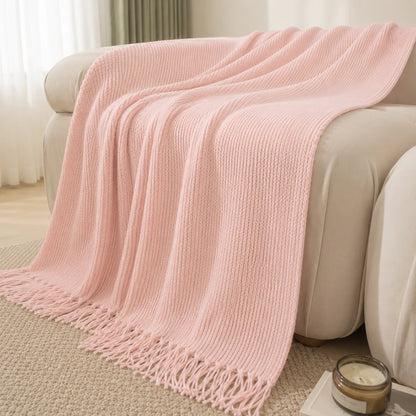Burnt Orange Herringbone Knit Throw Blanket