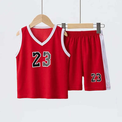 Summer CHILDREN'S Basketball Suit Boys and Girls Sports Vest Shorts Suit 23rd Handsome Boys and Students Vest Suit 2-piece.