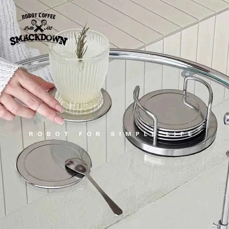 Stainless Steel 6pcs/set Coaster Posavasos Cup Coasters Drink Cup Mat Holder Set Placemats for Table Pad Kitchen Accessories