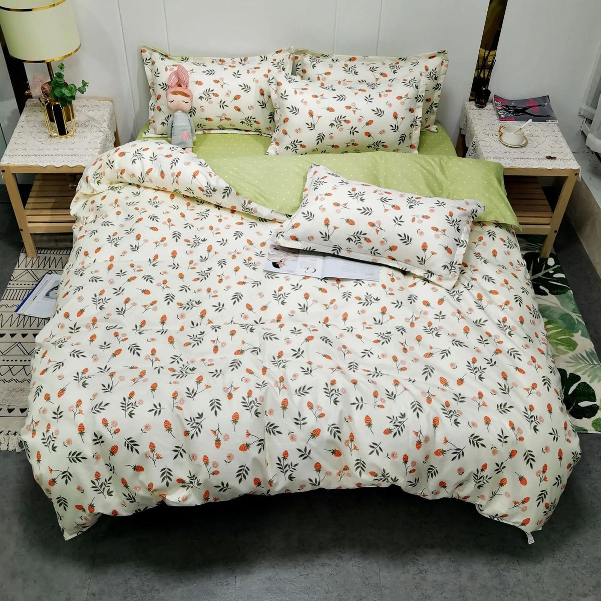 Daisy Print Washed Cotton Duvet Cover Set, King