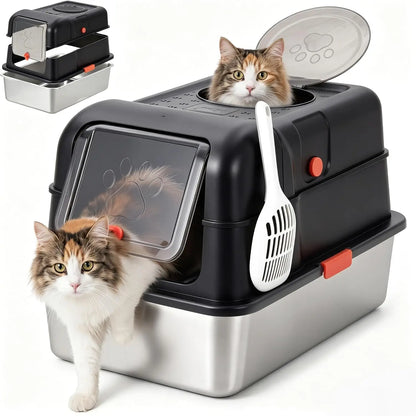 XL Metal Litter Box with Lid, Dog-Proof, High-Sided