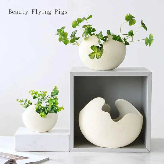 1Pcs Modern pastoral Nordic style White ceramics Egg Shell vase flower pot home desktop ornaments flower arrangement decoration