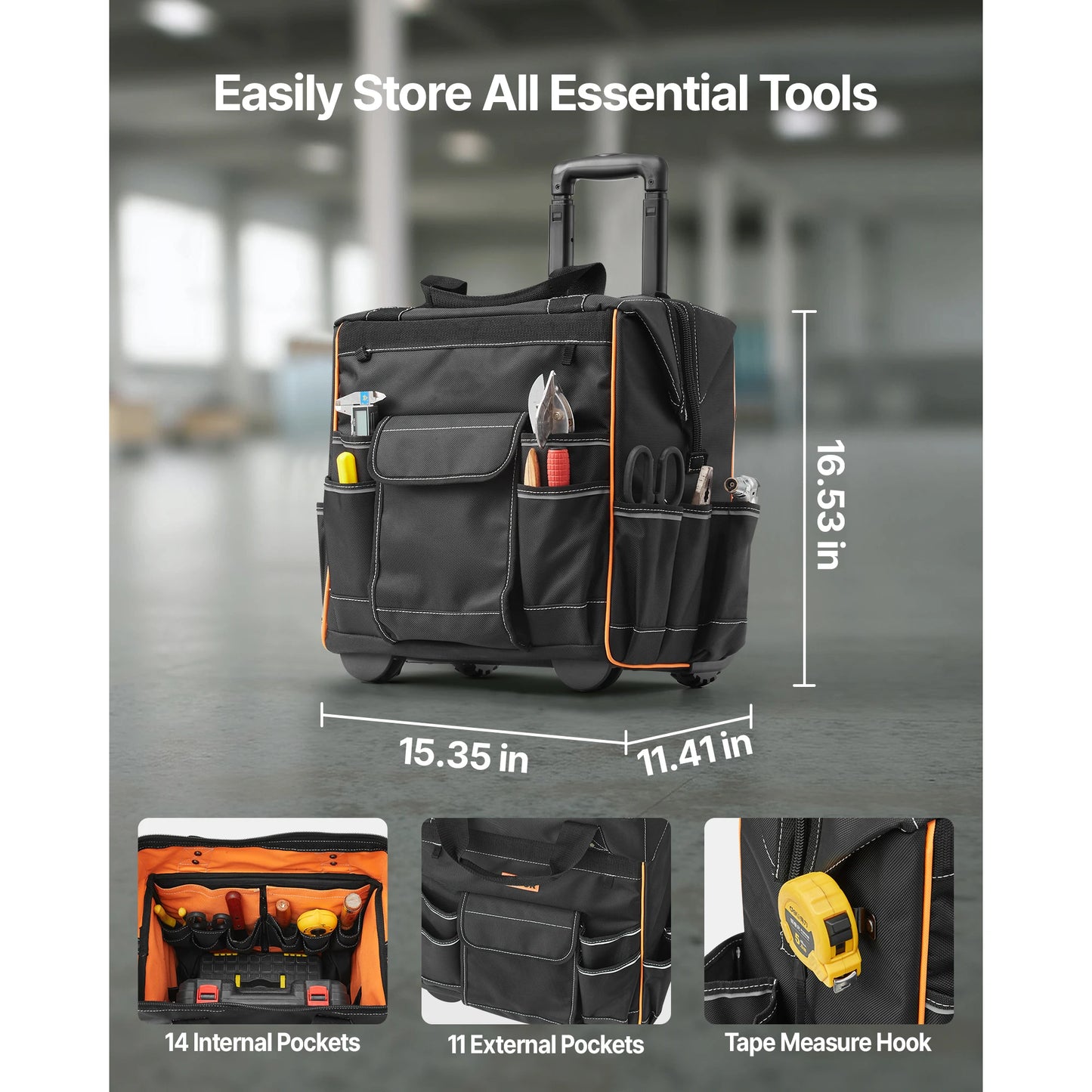 110Lbs Rolling Tool Bag 25 Pockets Roller Tool Bag on Wheels with Telescoping Handle Toolbag Organizer for Mechanic