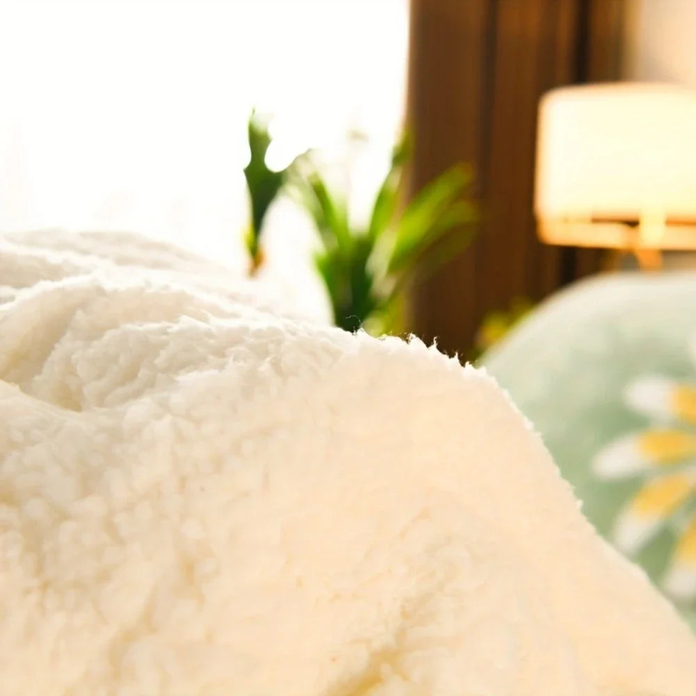 Cozy Floral Snowflake Winter Blanket | Soft Warm Light Green Throw for Bedroom & Guest Room