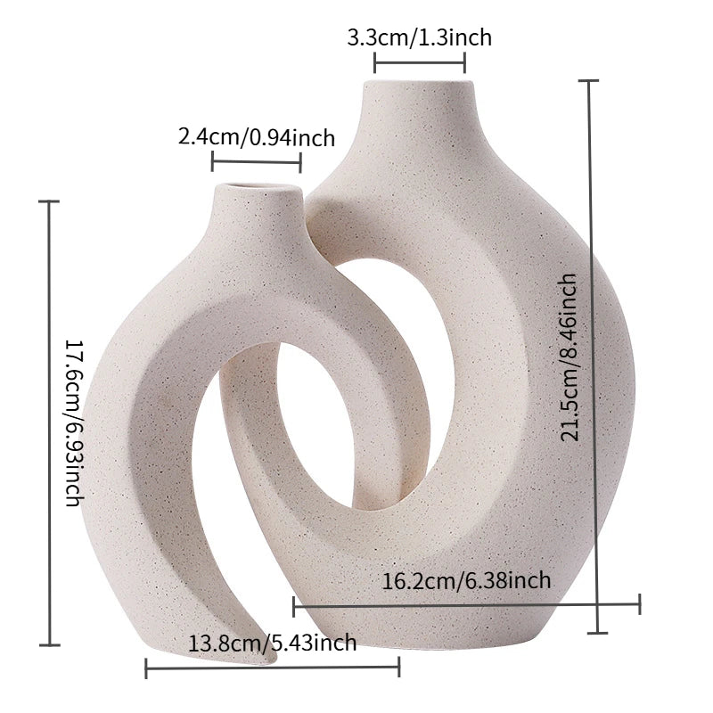 Ensemble de 2 vases en céramique d'imitation moderne, vases à fleurs décoratifs creux au design scandinave médiéval pour la décoration intérieure