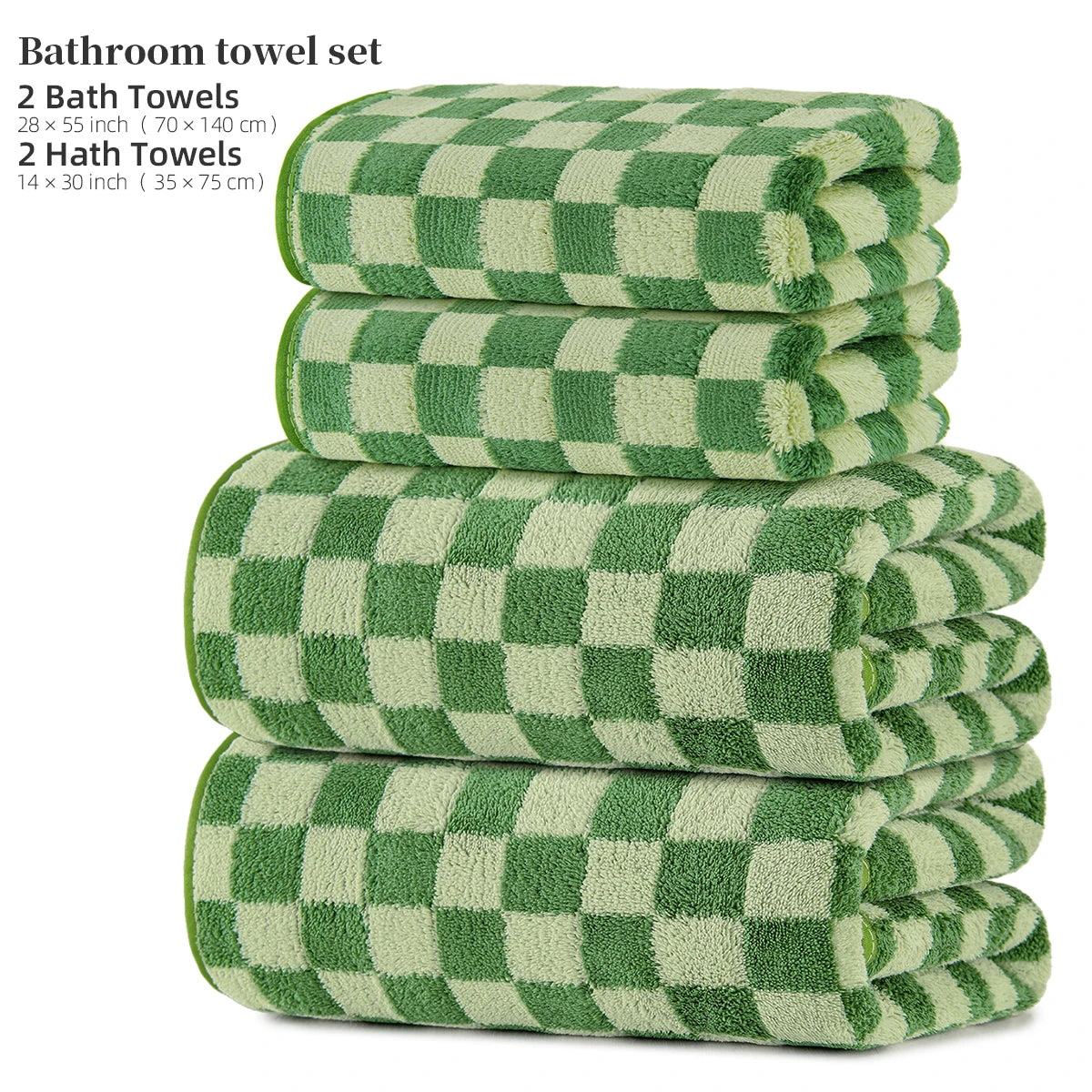 4-Piece Towel Set, 2 Bath Towels + 2 Hand Towels, Checkerboard Pattern