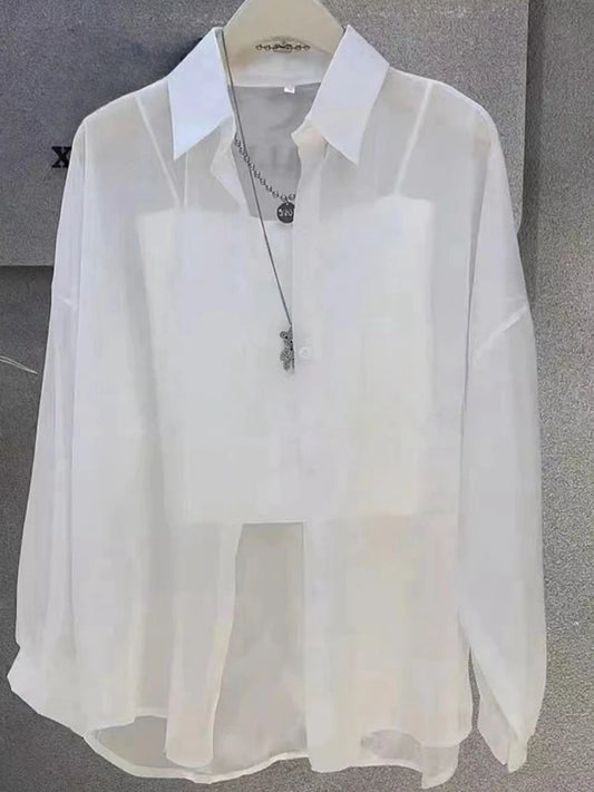 Chemisier Femme Grande Taille en Mousseline — Chemise Boutonnée à Manches Longues