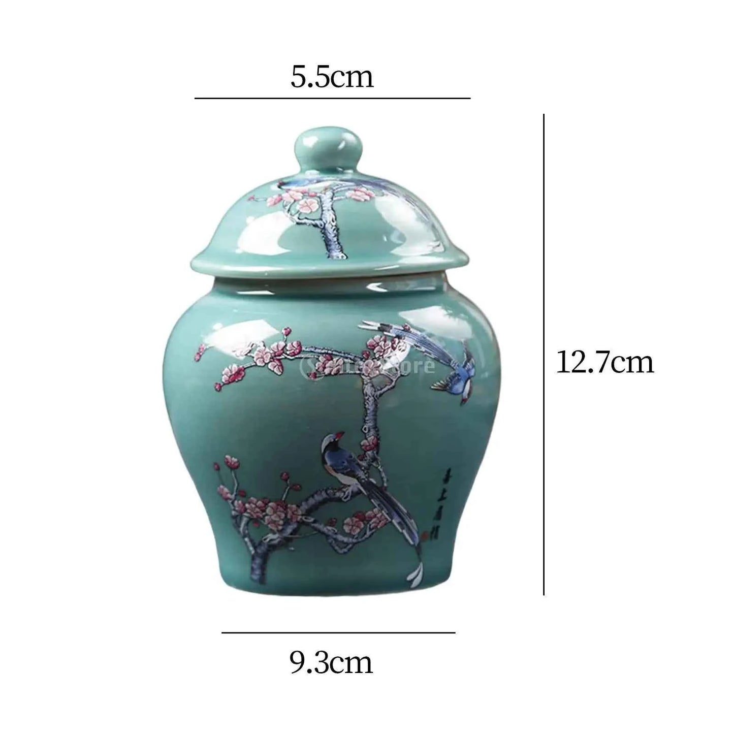 Chinese Style Ceramic Ginger Jar Beautiful Dried Flower Vase Glazed Asian Decor Chinese Blue White Vase Centerpiece Temple Jar