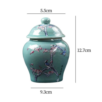 Chinese Style Ceramic Ginger Jar Beautiful Dried Flower Vase Glazed Asian Decor Chinese Blue White Vase Centerpiece Temple Jar
