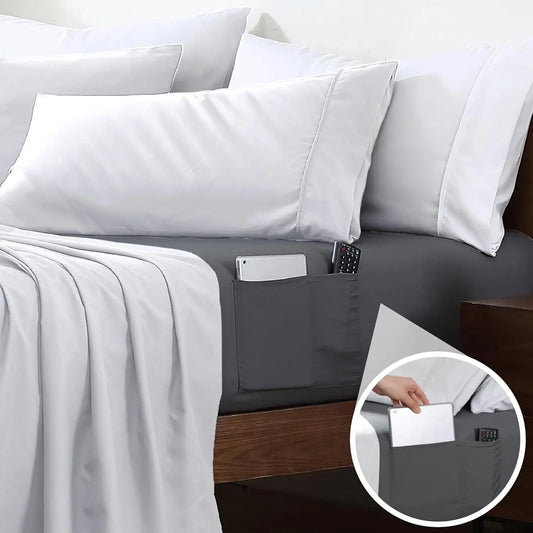 Queen Fitted Sheet with Double-Sided Pockets - 14" Deep Pocket Microfiber, Ultra Soft, Wrinkle & Fade Resistant, Grey