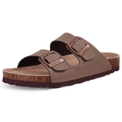 Crestar Classic Women's Cork Slippers – Double Buckle Leather Beach Sandal Clogs