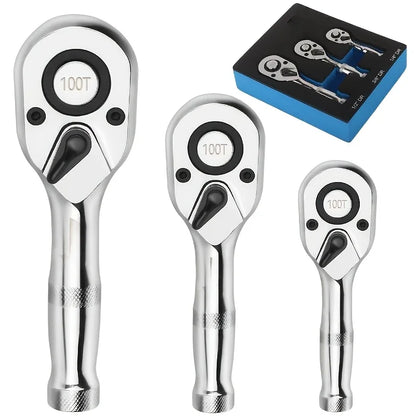 6pcs/3pcs Twist Head Ratchet Set, 1/4", 3/8", 1/2" Drive, Twist Head Ratchet Wrench with Extension Bar, 72 Teeth, 180 °   Adjustable, Quick Release, Flexible Ratchet Handle with EVA Foam.