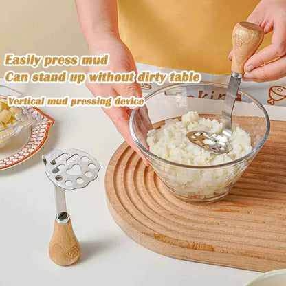 Stainless Steel Wooden Handle Manual Potato Masher Fruit Vegetable Pressure Masher Mud Machine Kitchen Gadgets Mashing Tools