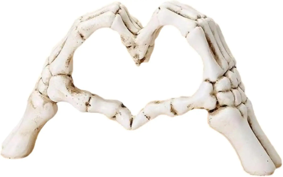 Gothic Skeleton Heart Hands Sculpture 6.3"- Unique Until Death Bone Heart Love Sign -Halloween Home Decor, Gothic Wedding Gift,