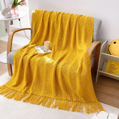 Sage Green Diamond Knit Throw Blanket with Tassels