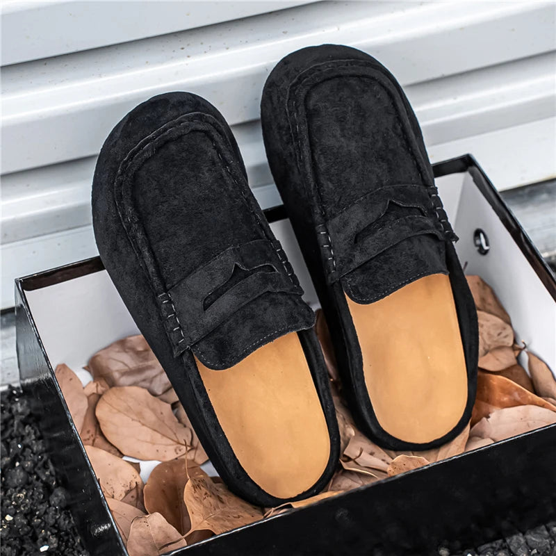 Men's Leather Half Slippers | Lazy Slip-On Driving Shoes Breathable Walking Loafers