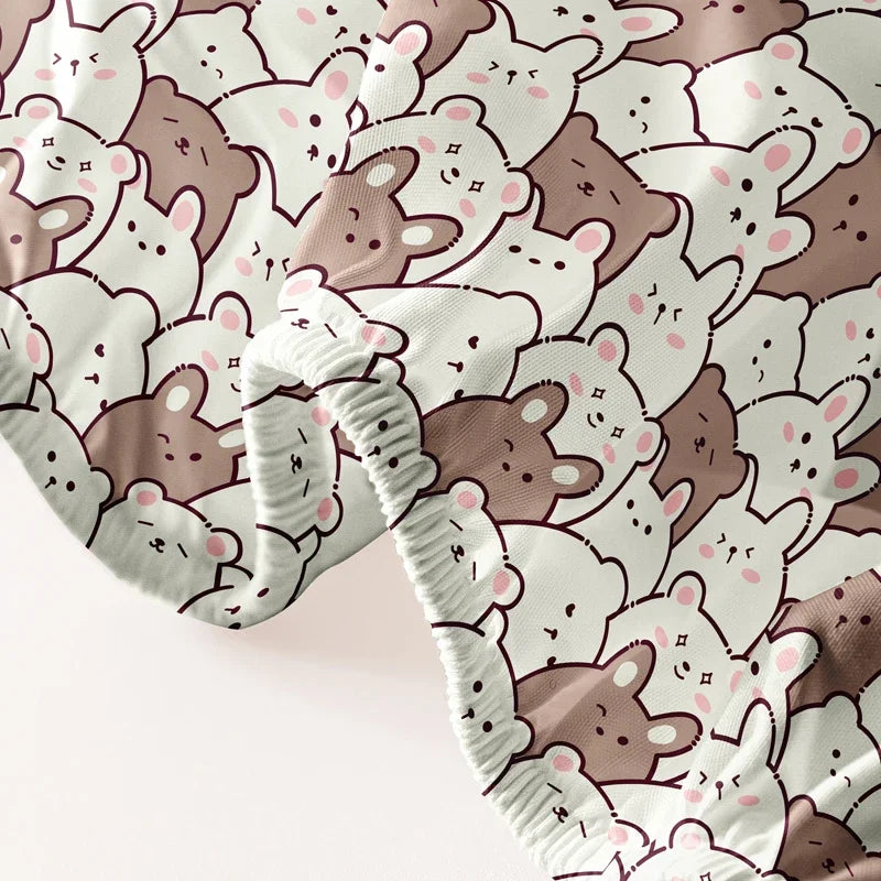 Teddy Bear Print Fitted Sheet, Matte Kids Bedding