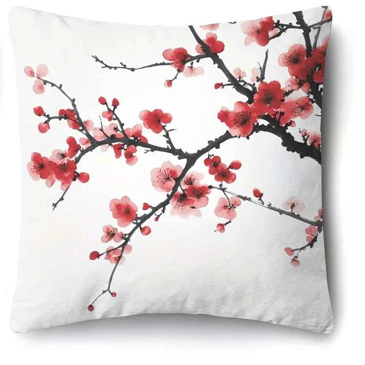 Red Plum Blossom Patterned Pillowcase ,Sofa bedroom cushion cover, single-sided printing, without pillow core