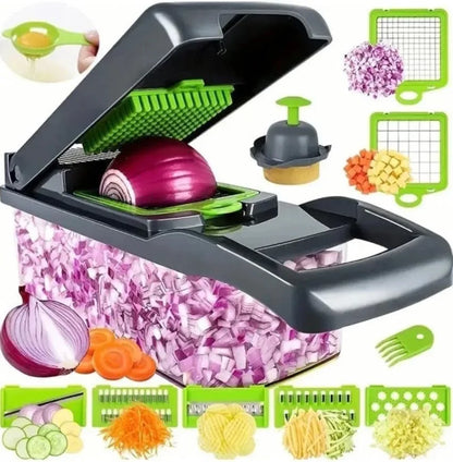 Multifunctional Vegetable Chopper and Food Slicer, 14-in-1 with Handle and Grater Set
