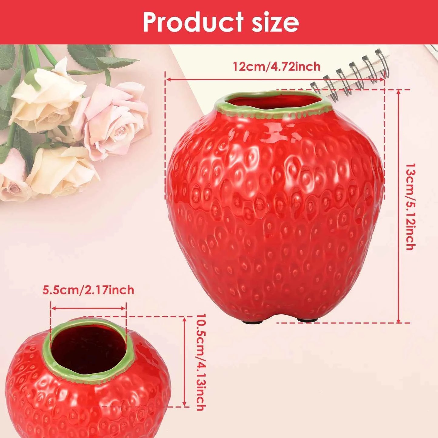 Strawberry Vase Ceramic Flower Vase Decorative Ceramic Vase Cute Strawberry Shape Vase Unique Vase for Flowers Realistic Vase