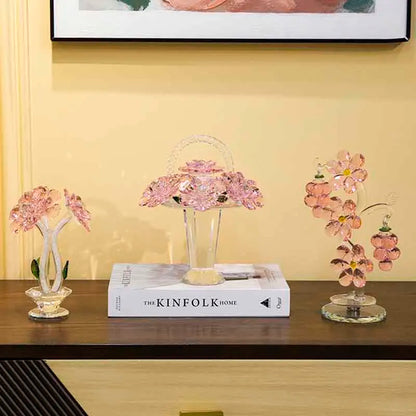 Flower Basket Sculpture, Room Decor, Crystal Crafts Ornaments, Home Office Desktop Decoration, Artwork Luxury Gifts,Customized