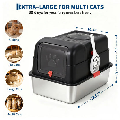 XL Metal Litter Box with Lid, Dog-Proof, High-Sided