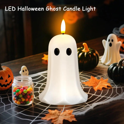 Halloween Ghost Flameless Candle with Timer – LED Candle with Flickering Flame, Real Wax, Remote Control, Spooky Halloween Decor