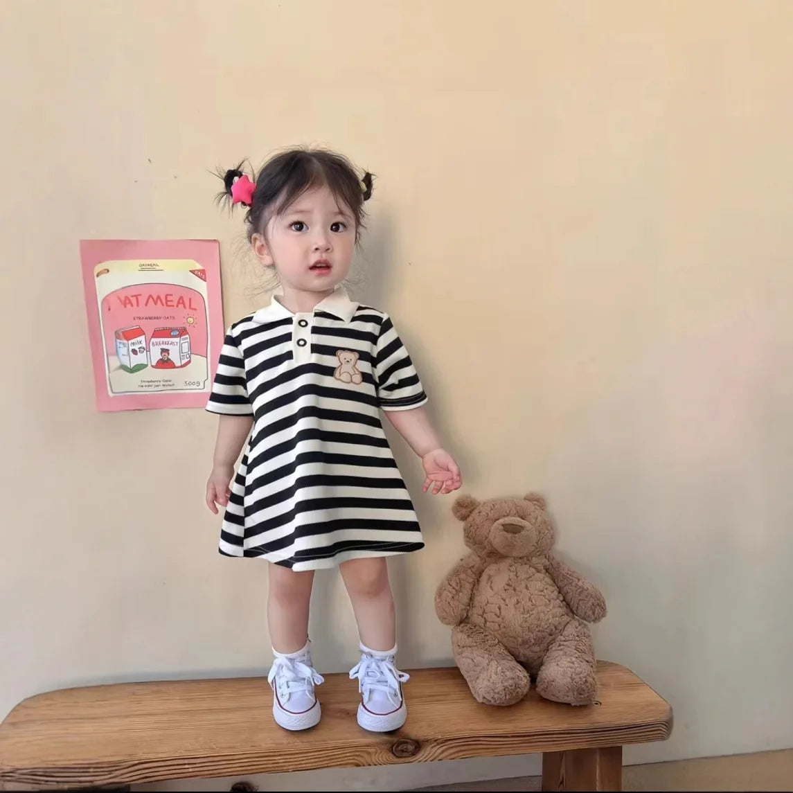Striped Strawberry Print Girls Summer Dress