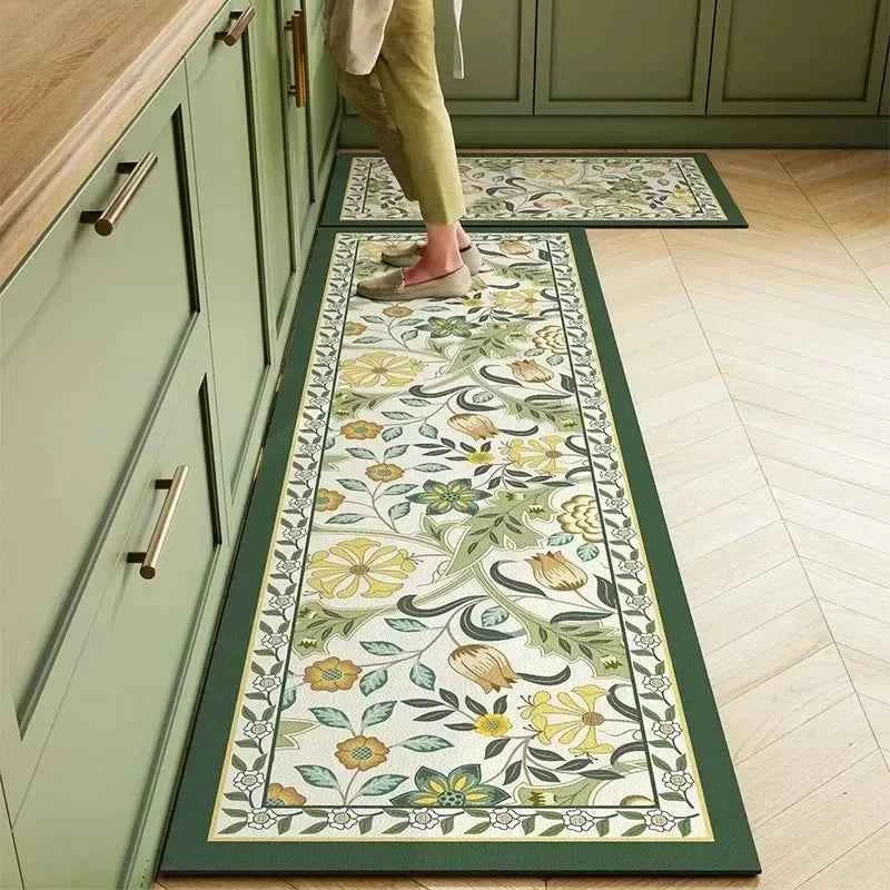 Carpet for Kitchen Floor Mat Pvc Leather Waterproof Non-slip Long Rug Oil-proof Foot Mats Pink Flower Home Decoration Rugs