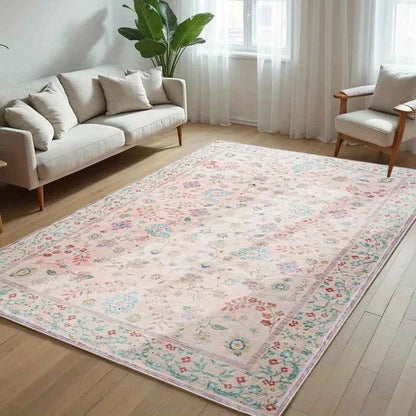 Living Room Carpet Non-slip Soft Machine Washable Floor Mat Bohemian Pink Floral Rug Bedroom Home Decoration Mats Washable Rugs