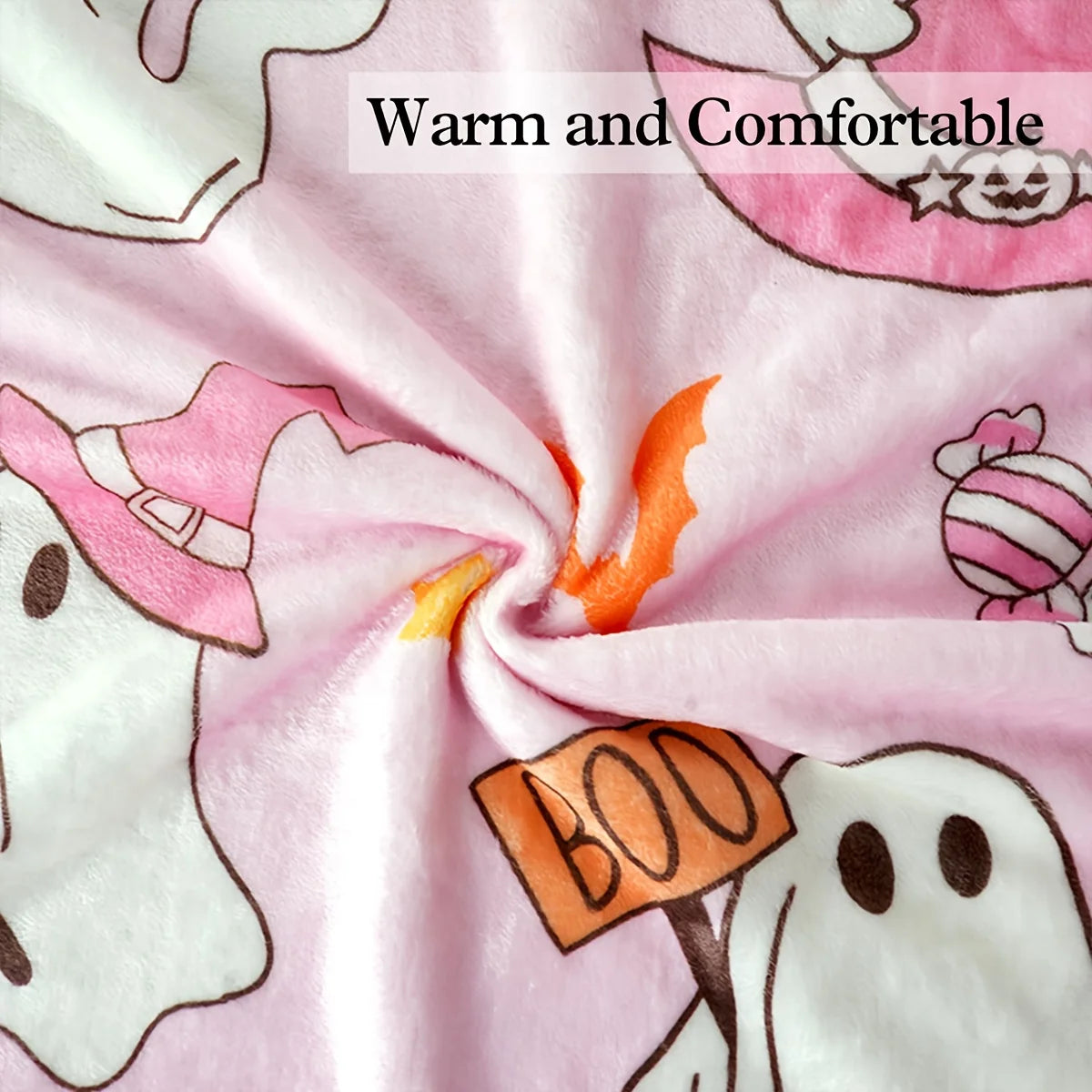 1pc Halloween Cute Pink Blanket, Soft Polyester All-Season Blanket, Multi-Size Decorative Throw, Suitable for Bedroom and Living Room, Machine Washable, Gift for Family and Friends for Birthdays and Holidays, Cozy Home Decor,