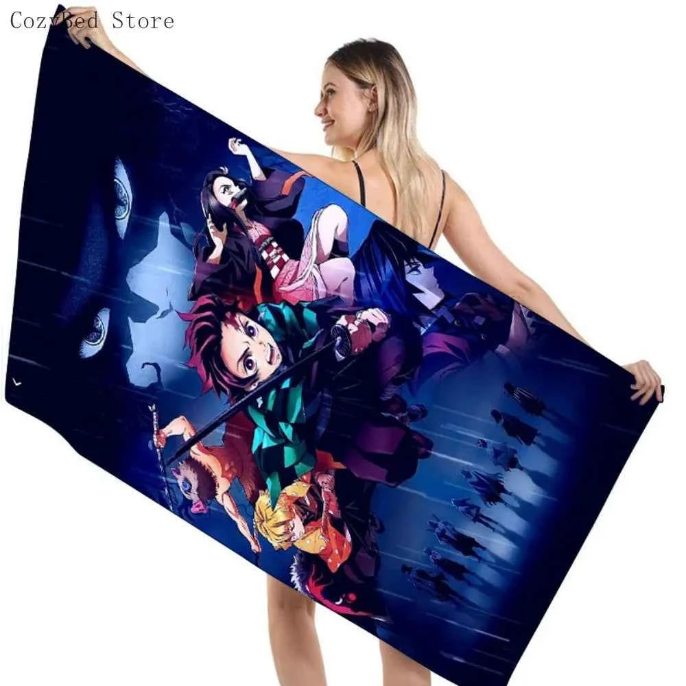Bathing Towels Demon Slayer Nezuko Kamado Printing Anime Home Decor Textile Comfortable Summer Beach Towel Toalhas De Banho