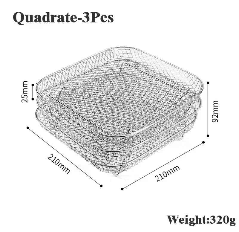 3-layers Air Fryer Rack Stackable Grilling Rack Stainless Steel Airfryer Oven Grill Steamer Cooker Kitchen Accessories Cooking